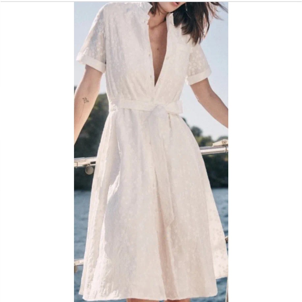 Sezane Belted Cotton Embroidered Dress